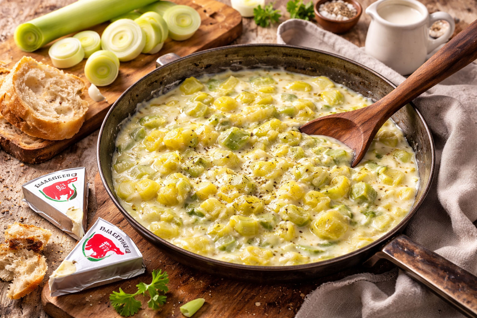 Fondue de poireaux à la Vache qui rit : recette facile & crémeuse